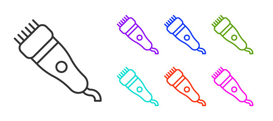 Black line Electrical hair clipper or shaver icon isolated on white background. Barbershop symbol. Set icons colorful. Vector