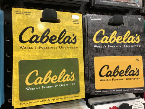 Cabela's gift cards. Cabela's gift cards are accepted online or at the Cabela's locations.