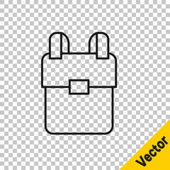 Black line School backpack icon isolated on transparent background. Vector