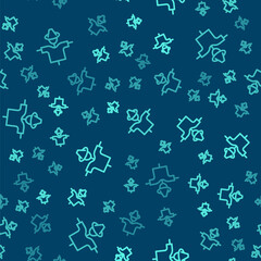Fototapeta na wymiar Green line Scarecrow icon isolated seamless pattern on blue background. Vector