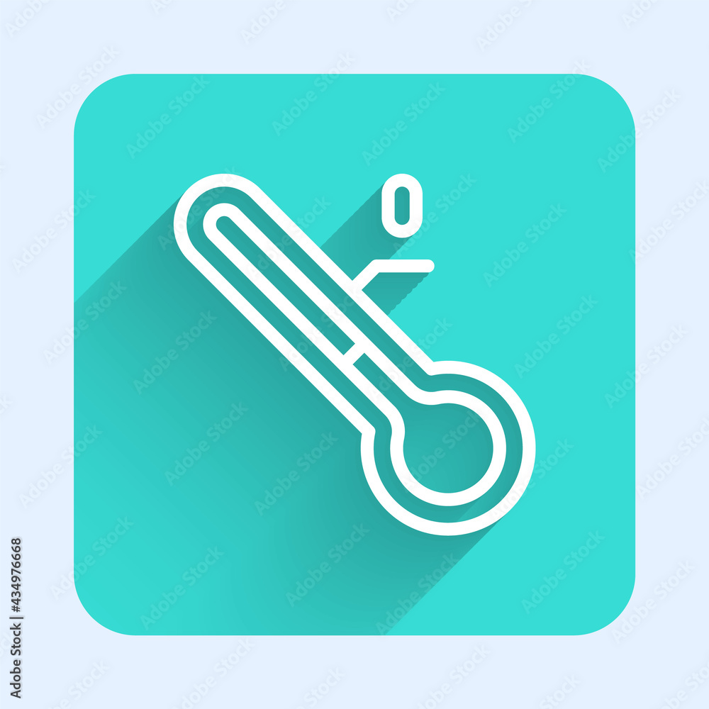 Poster white line meteorology thermometer measuring icon isolated with long shadow. thermometer equipment s
