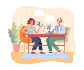 Blogger is recording podcast with special guest in studio