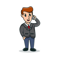 Business man holding hand phone and talking on phone vector illustration