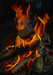 fire burning in a fireplace