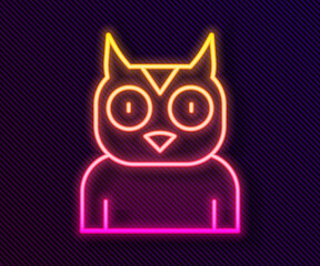 Glowing neon line Owl bird icon isolated on black background. Animal symbol. Vector