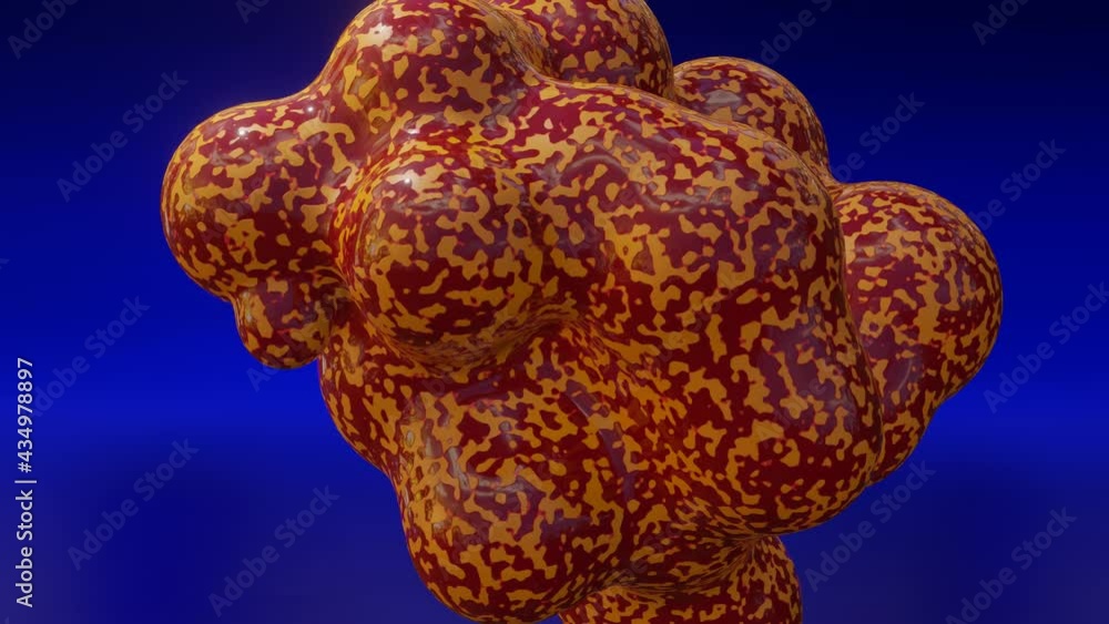 Poster orange-red smooth spheres fly against a dark background and merge with each other. looped abstract a