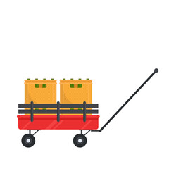 Crate and cart vector. free space for text. Bottle in crate. crate in cart. trolley vector. Bottle beer vector.