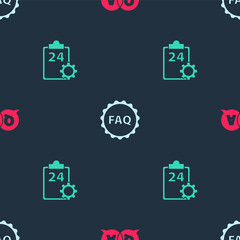 Set Question and Answer, Label with text FAQ and Checklist 24 hours service on seamless pattern. Vector