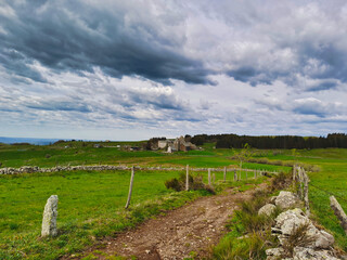 Arrival at the village of Aubrac, on the way of saintJjames. Camino de santiago, french part.