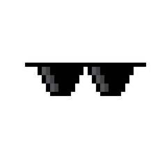 Black glasses pixel art. Pixel black and white glasses. Vector illustration. Icon black glasses' pixel art.