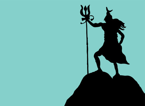Drawing or sketch of Indian famous powerful god Lord Shiva, Parvati and his symbols outline