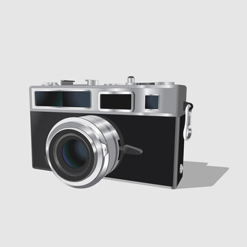 Vector neat accurate illustration of vintage classic photo camera. Realistic retro old photo camera on white background. Isolated