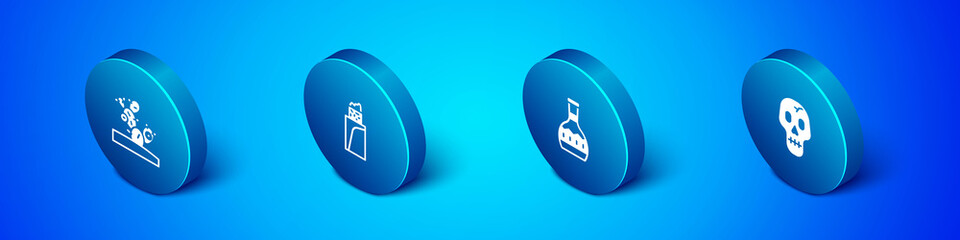 Set Isometric Cactus, Tequila bottle, Skull and Burrito icon. Vector