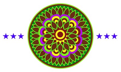 Stained glass illustration collection, circle shape pattern, rose window mandala ornament, tracery. Round frames set, radial floral motive design element. Colorful mosaic decoration, background