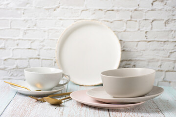 dishes empty for serving, a set of dishes on the table