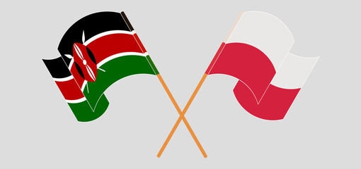 Crossed and waving flags of Kenya and Poland