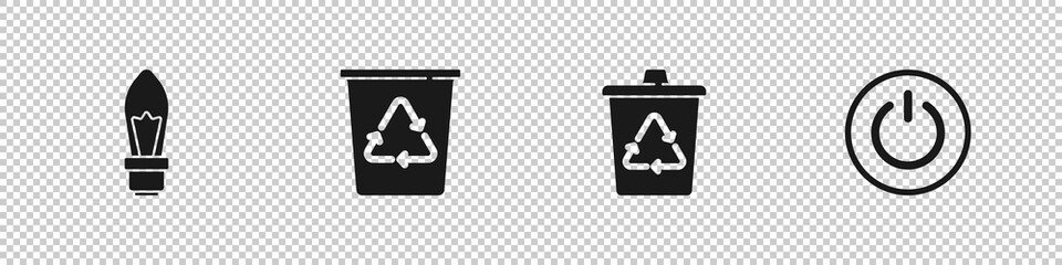 Set Light bulb, Recycle bin with recycle, and Power button icon. Vector
