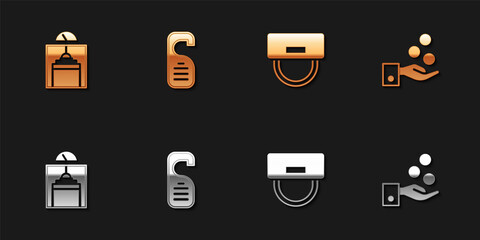 Set Lift, Please do not disturb, Bellboy hat and Paying tips icon. Vector
