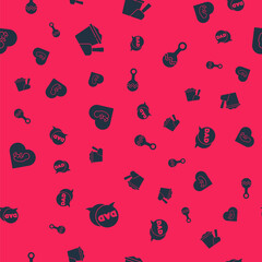 Set Speech bubble dad, Sand in bucket with shovel, Baby inside heart and Rattle baby toy on seamless pattern. Vector