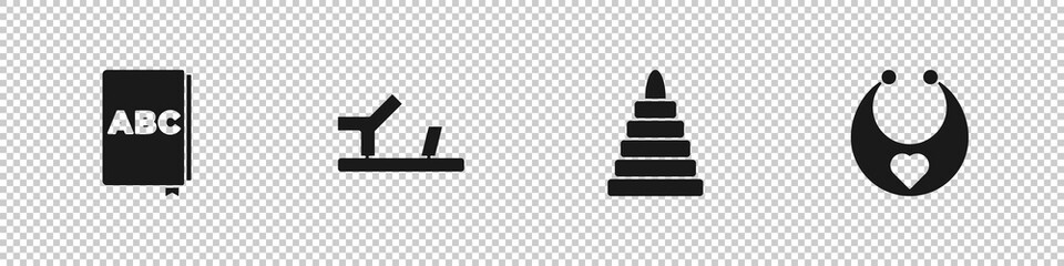Set ABC book, Baby shoes, Pyramid toy and bib icon. Vector