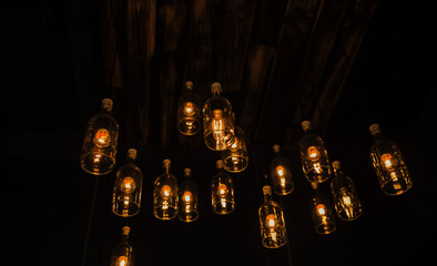 Vintage yellow hanging interior lamps
