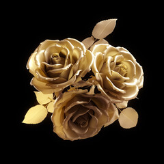 Gold Yellow Roses on Black Background