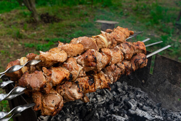 Grilled barbecue, appetizing meat on the grill
