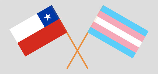 Fototapeta na wymiar Crossed flags of Chile and Transgender Pride. Official colors. Correct proportion