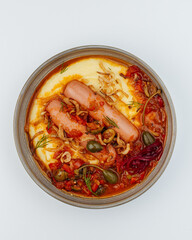 delicious breakfast on a plate on a white background
