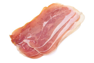 Spanish serrano ham, jerked meat, isolated on white background. High resolution image.