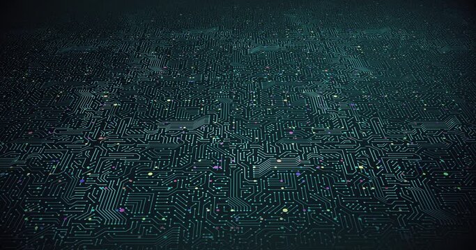 Circuit Board Pattern Close Up. CPU Data Processing. Perfect Loop. Computer And Technology Related 4K 3D CG Animation.