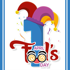 Harlequin hat and crazy eyes April fools day Vector illustration