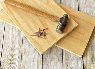 Woodworking construction building tools and supplies for home repairs and projects. Photo concept, lifestyle background. 