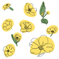 hand drawn Line art monoline flowers . Vector illustration