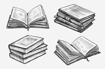 Hand drawn books set. Education concept vintage sketch vector illustration