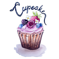 Hand painted watercolor sweet cupcake