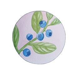 Hand painted watercolor logo with blueberries