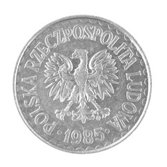 One 1 Zloty coin back side PRL isolated on a white background