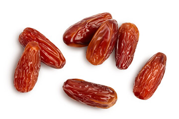 Dates isolated on white background with clipping path. Top view. Flat lay