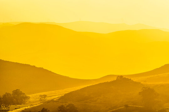 Layers of Mountains, Hills, Yellow, sunset, sunrise