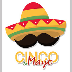 Cinco de mayo poster with a mustache and hat Vector