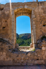 Fototapeta na wymiar Window of the castle of the town of Chulilla in the mountains of the Valencian community. Spain