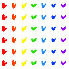 Seamless pattern of check marks arrows of rainbow colors. Grunge texture. Hand drawn ink brush bright multicolored stains design elements. LGBT, CSD pride,National Coming Out Day. Vector illustration 
