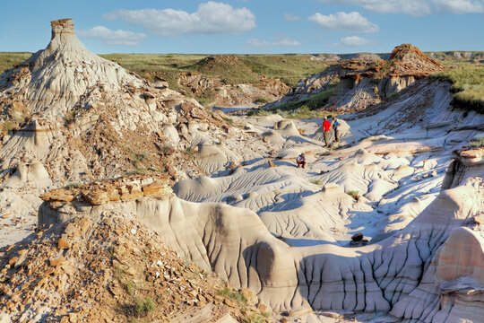 Dinosaur Provincial Park in Alberta, Canada, a UNESCO World Heritage Site noted for its striking badland topography and abundance of dinosaur fossils, one of the richest fossil locales in the world.