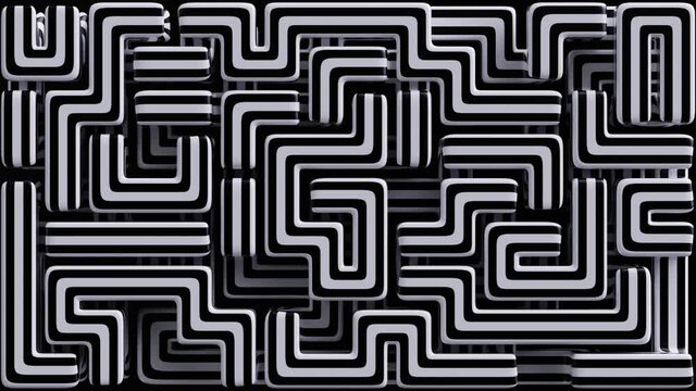 3d abstract geometric background with hypnotic black and white stripes moving, continuous sequence, loop animation