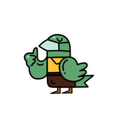 A cute parrot wearing sanitary mask prevent coronavirus, flu, dust cartoon character with black outline flat vector illustration isolated on white background. 