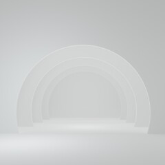 Luxury white Product Stand in white room ,Studio Scene For Product ,minimal design,3D rendering	
