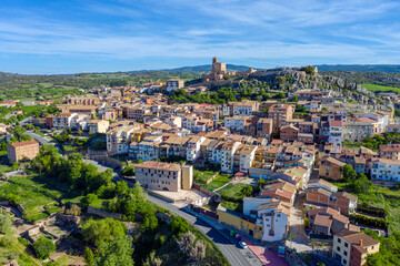 Panoramic view of Benabarre, a Spanish town and municipality of La Ribagorza, in the province of Huesca - obrazy, fototapety, plakaty