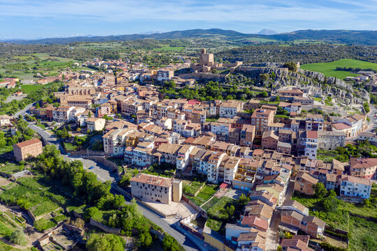 Panoramic view of Benabarre, a Spanish town and municipality of La Ribagorza, in the province of Huesca
