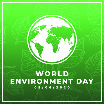 world environment day modern creative banner, sign, design concept, social media template with  white text and world icon on a green abstract background 